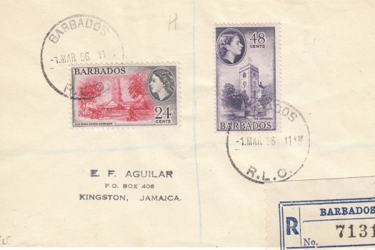 Barbados 1956 FDC dated 01.03.1956 with 24c and 48c stamps affixed. Stated in Part 1 to be released 02.03 1956 so this is a day early.