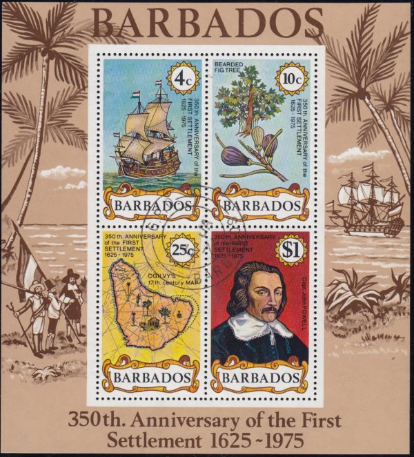 Barbados 1975 | 350th Anniversary of First Settlement Souvenir Sheet (Used)
