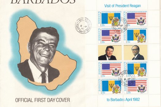 Barbados 1982 | President Reagan's Visit to Barbados Souvenir Sheet FDC (55c value)