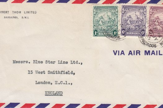 Airmail cover to UK from Barbados at 3/1 rate