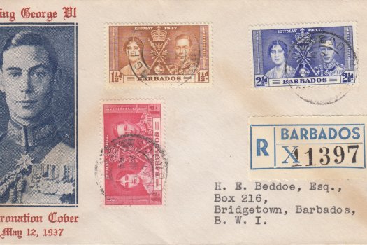 Coronation 1937 Barbados FDC - on Illustrated Cover addressed locally