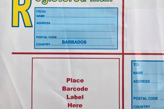 Type 1 Barbados registered envelope close up