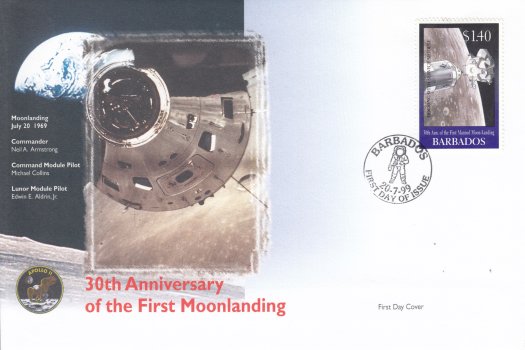 Barbados 1999 30th Anniversary of the First Manned Moon Landing (Private producer) $1.40 stamp only FDC