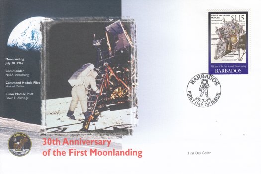 Barbados 1999 30th Anniversary of the First Manned Moon Landing (Private producer) $1.15 stamp only FDC