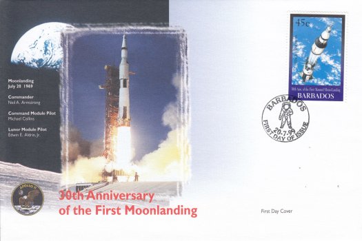 Barbados 1999 30th Anniversary of the First Manned Moon Landing (Private producer) 45c stamp only FDC