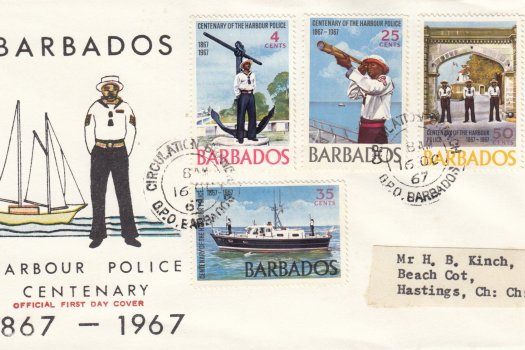 Barbados 1967 Harbour Police Centenary FDC - illustrated cover with yacht