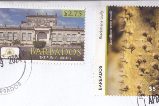 Gullies in Barbados high value definitives being used on cover with a $2.75 from the Historic Bridgetown series and a 5c Local Fruits make up rate