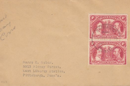 Tercentenary of the Settlement of Barbados 1927 on plain cover with Barbados R.L.O. CDS