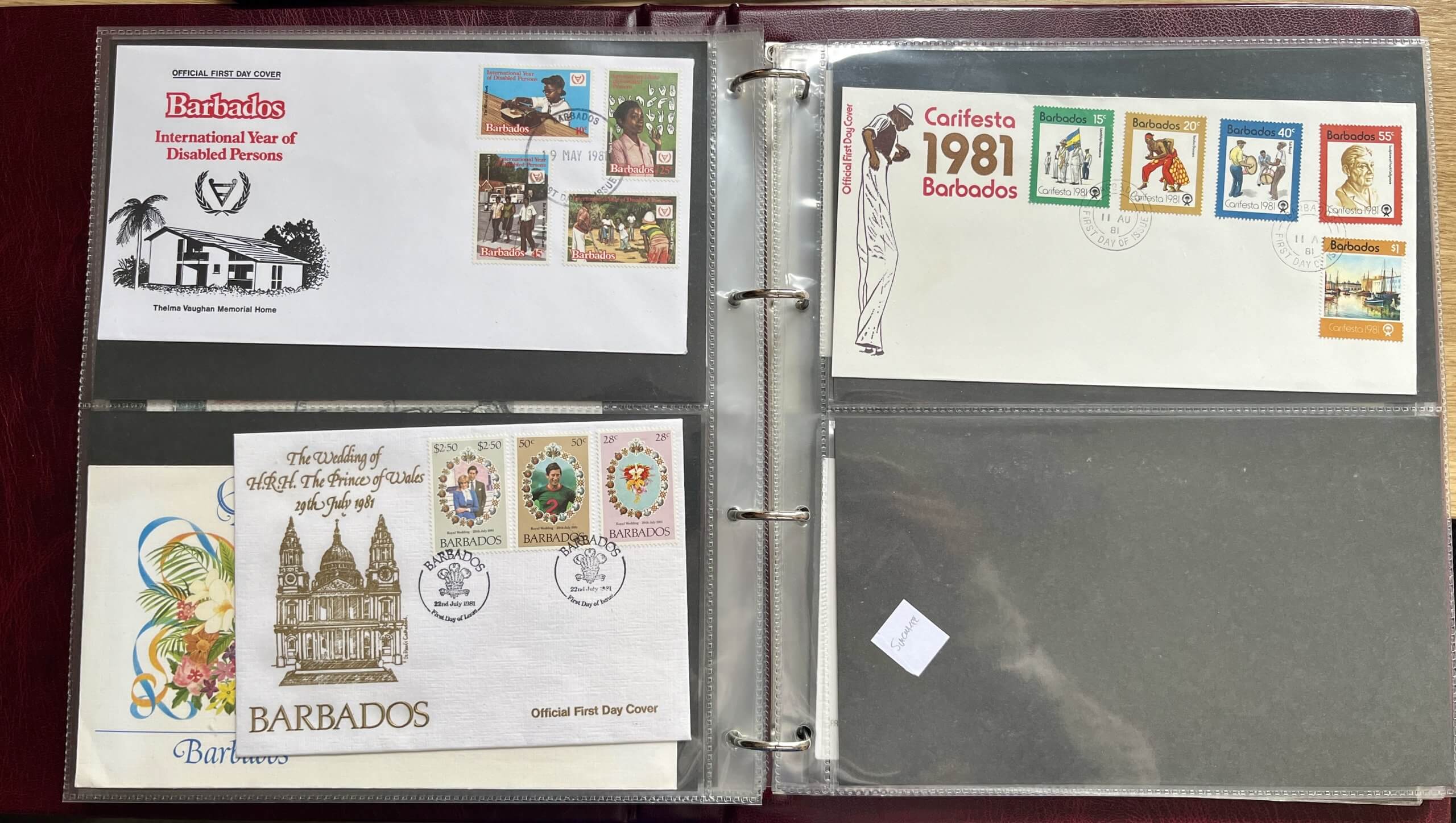 Barbados FDC Album with space for the 1981  Surcharges issue.