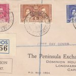 Coronation 1937 Barbados FDC - Peninsula Club Cover to South Africa - Barbados Registration Cancel (J7)