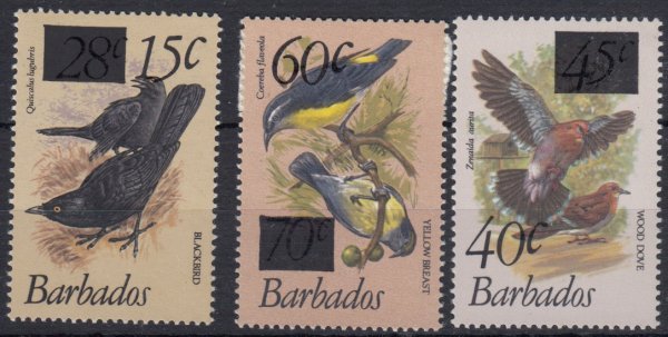 Barbados SG682-684 | Birds of Barbados Definitives 1979-83 Surcharged values