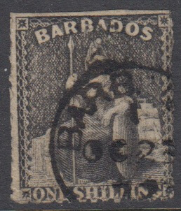 A Barbados stamp with the perforations missing across the top