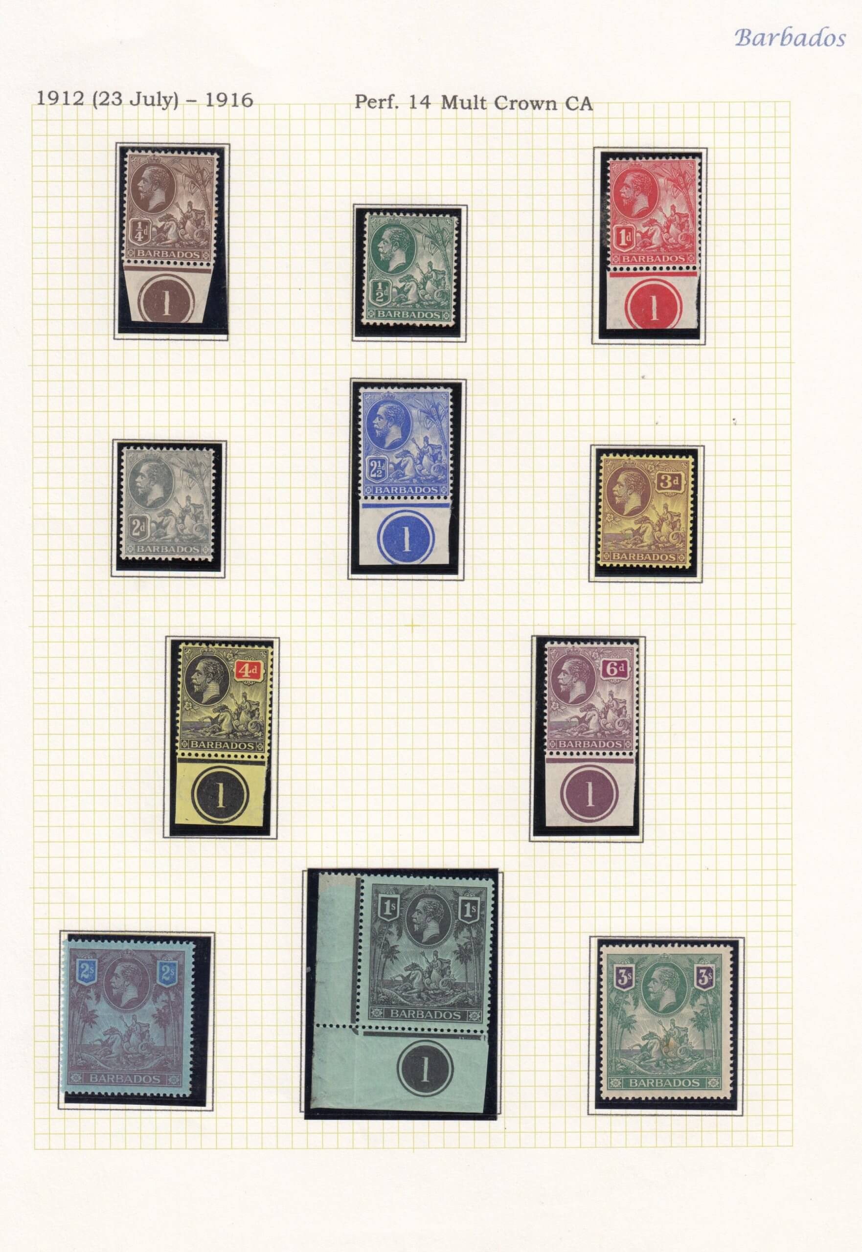 A well laid out page of 100 year old Barbados stamps