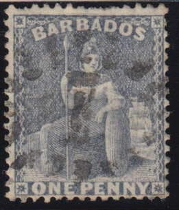 Barbados SG74 with numeral '1' parish boot heel cancel