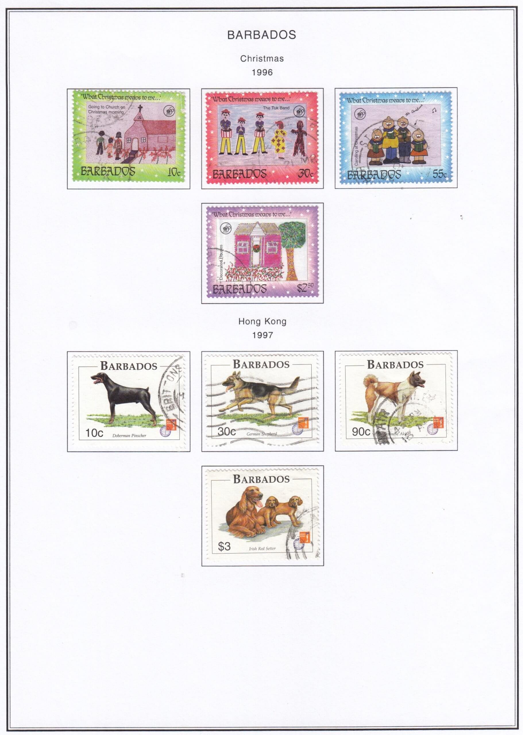 A page of fine used Barbados stamps from 1996