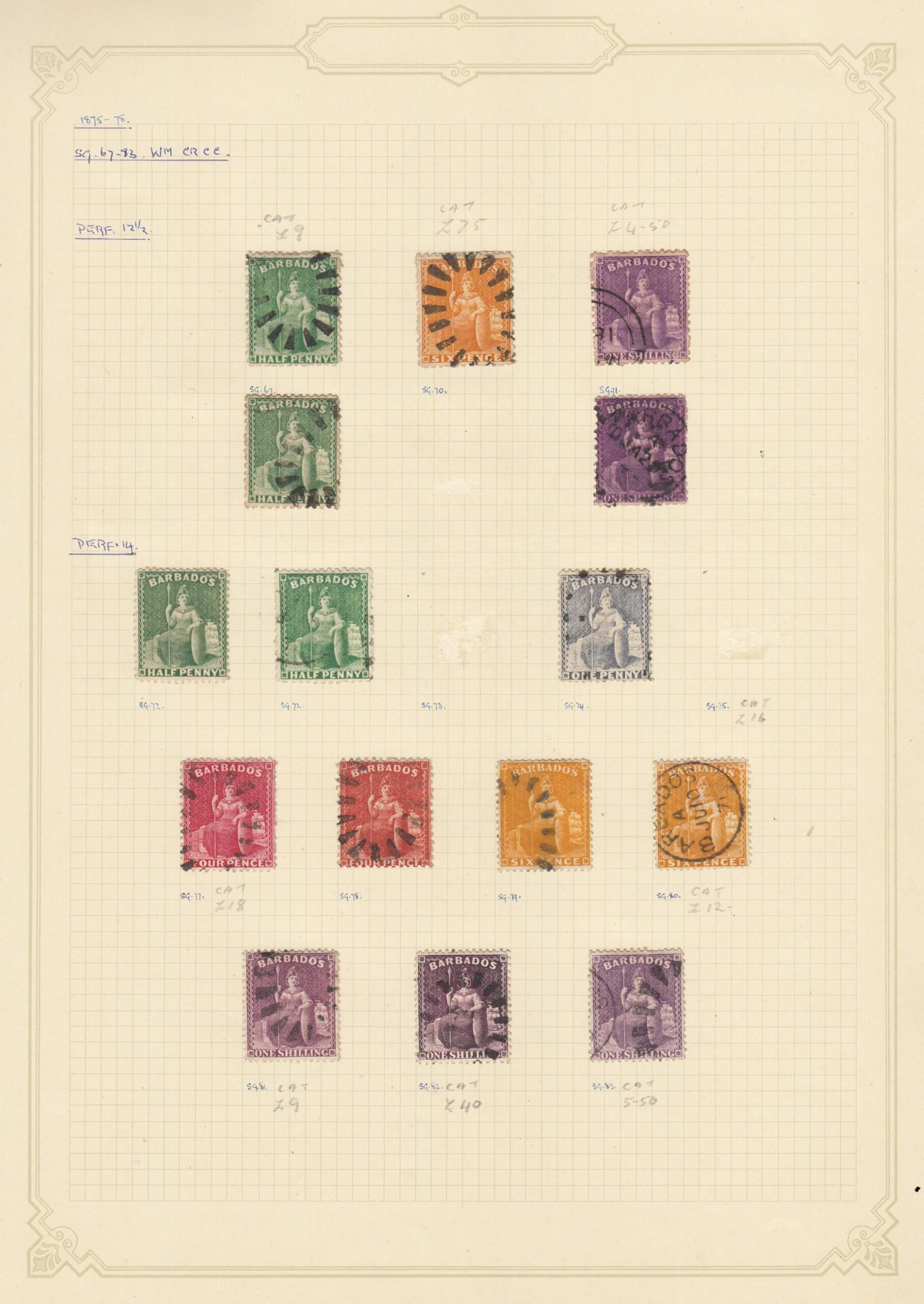 A decent page of Barbados stamps, probably worth talking to a dealer...