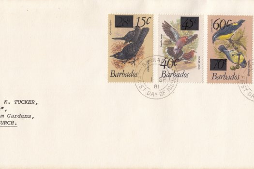 Barbados 1981 | Birds Definitives overprints and 55c new issue FDC