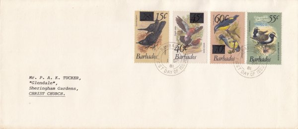 Barbados 1981 | Birds Definitives overprints and 55c new issue FDC